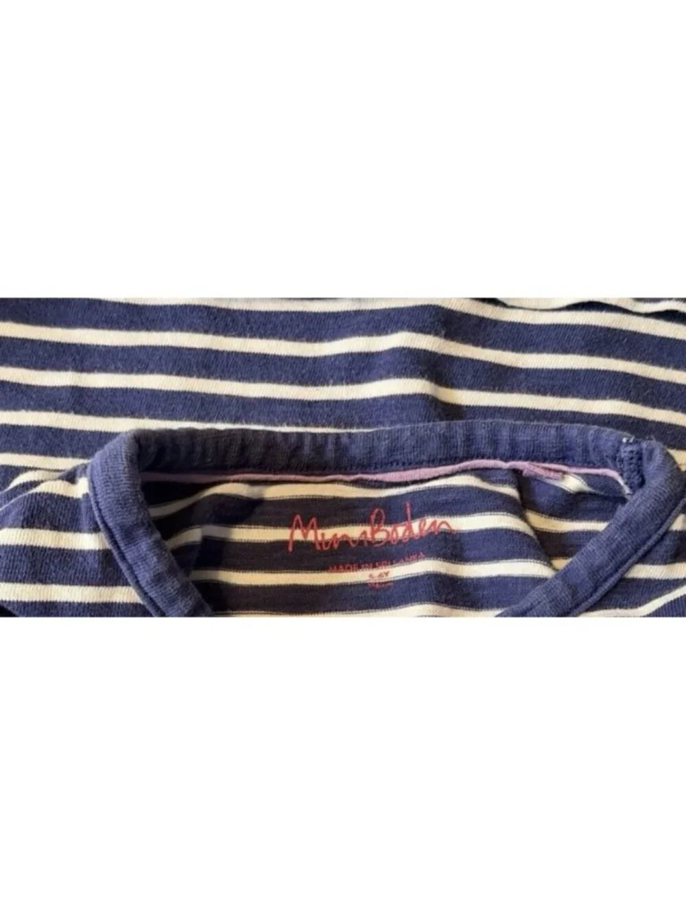 Mini Boden 5-6Y White And Blue Striped Rainbow Cuff dress Nautical Coastal